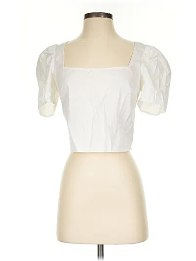 Pre-owned Open Edit Short Sleeve Top White Square Neckline Tops