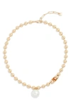Open Edit Shotbead Cultured Pearl Collar Necklace In Gold