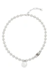 Open Edit Shotbead Cultured Pearl Collar Necklace In Metallic