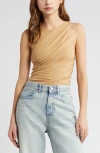 Open Edit Side Ruched Tank In Tan Cartouche