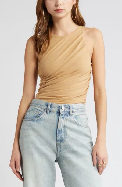 Open Edit Side Ruched Tank In Tan Cartouche