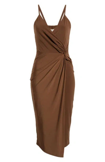 Open Edit Side Twist Midi Dress In Brown