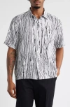 Open Edit Sizzle Stripe Short Sleeve Button-up Shirt In Gray