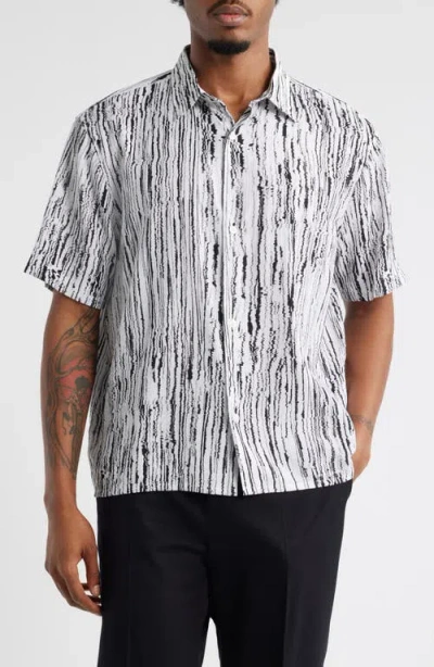 Open Edit Sizzle Stripe Short Sleeve Button-up Shirt In Gray