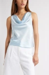 Open Edit Sleeveless Cowl Neck Satin Top In Blue