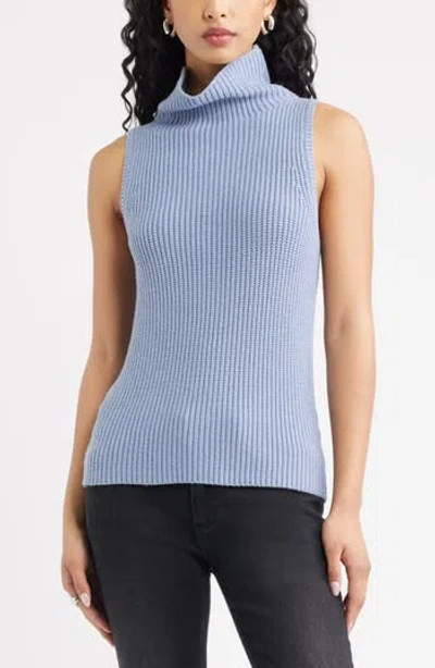 Open Edit Sleeveless Funnel Neck Sweater In Blue