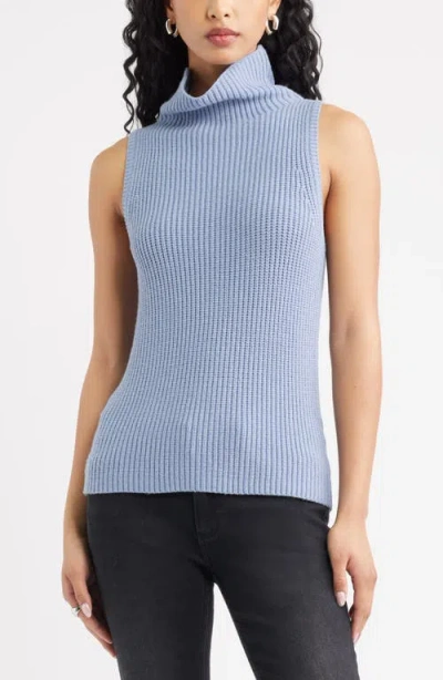 Open Edit Sleeveless Funnel Neck Sweater In Blue