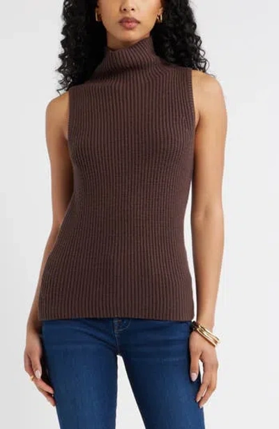 Open Edit Sleeveless Funnel Neck Sweater In Brown
