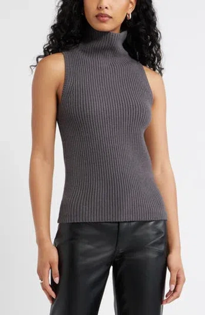 Open Edit Sleeveless Funnel Neck Sweater In Gray