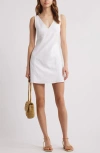 Open Edit Sleeveless Linen Blend Minidress In White
