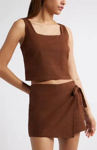 Open Edit Sleeveless Linen Blend Top In Brown