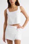 Open Edit Sleeveless Linen Blend Top In White