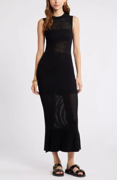 Open Edit Sleeveless Mesh Sweater Dress In Black