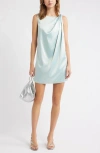 Open Edit Sleeveless Satin Dress With Back Bow Accent In Blue