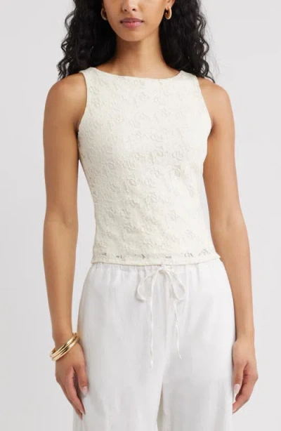 Open Edit Sleeveless Stretch Lace Top In White