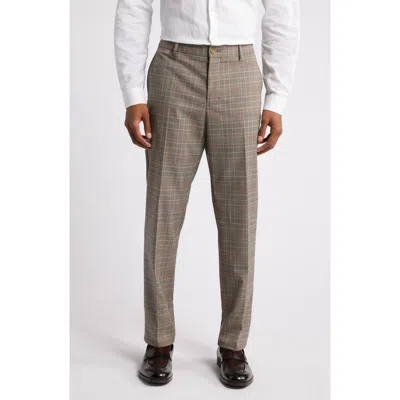 Open Edit Glen Plaid Flat Front Pants In Tan- Black Glen Plaid