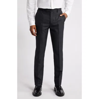 Open Edit Slim Fit Plaid Wool Blend Trousers In Grey Dark Glen Plaid
