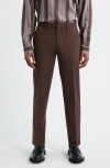 Open Edit Slim Fit Solid Flat Front Stretch Suit Pants In Brown