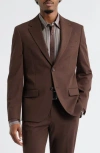 Open Edit Slim Fit Solid Stretch Suit Jacket In Brown Chicory