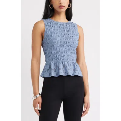 Open Edit Smocked Lace Peplum Top In Blue