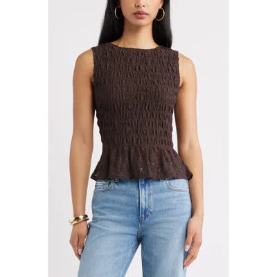 Open Edit Smocked Lace Peplum Top In Brown