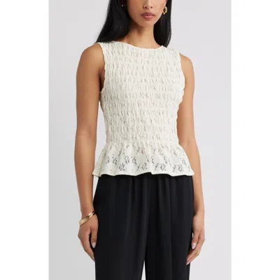 Open Edit Smocked Lace Peplum Top In White