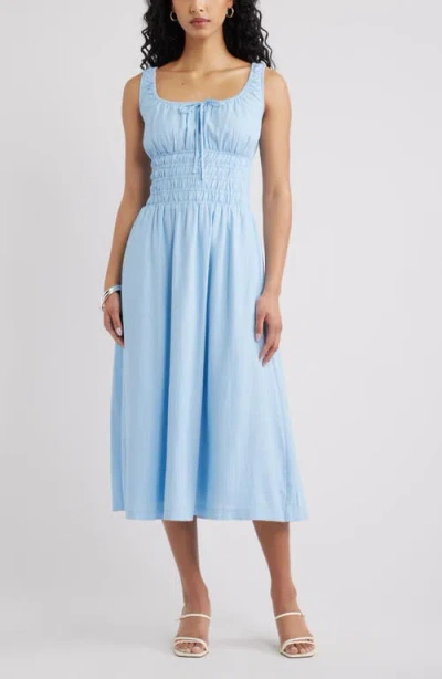 Open Edit Smocked Waist Midi Dress In Blue
