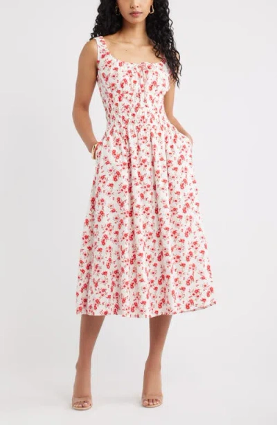 Open Edit Smocked Waist Midi Dress In Pink