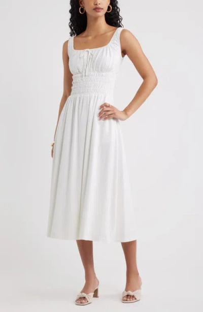 Open Edit Smocked Waist Midi Dress In White
