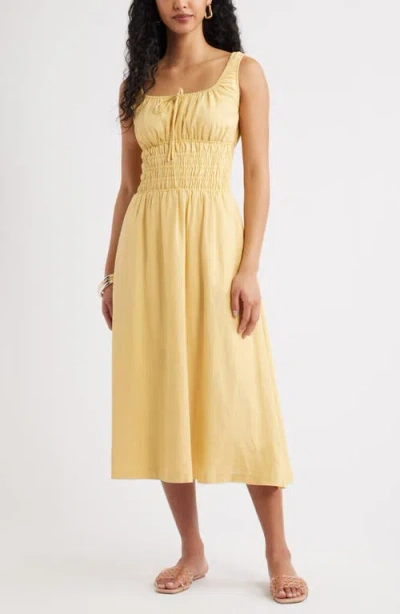 Open Edit Smocked Waist Midi Dress In Yellow
