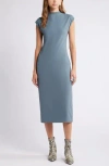 Open Edit Smooth Edit Funnel Neck Midi Dress In Blue Weather