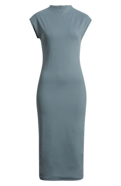 Open Edit Smooth Edit Funnel Neck Midi Dress In Blue Weather