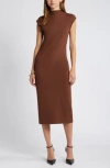 Open Edit Smooth Edit Funnel Neck Midi Dress In Brown Soil