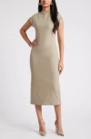Open Edit Smooth Edit Funnel Neck Midi Dress In Grey Chia