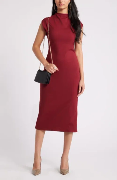 Open Edit Smooth Edit Funnel Neck Midi Dress In Red Grape