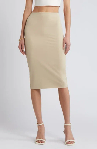 Open Edit Smooth Edit Midi Skirt In Tan Oxford