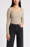 Open Edit Smooth Edit Scoop Neck Top In Grey Chia