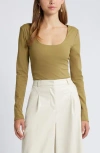 Open Edit Smooth Edit Scoop Neck Top In Olive Brine