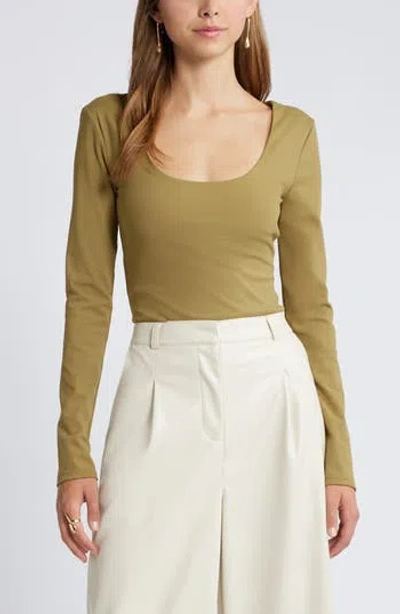 Open Edit Smooth Edit Scoop Neck Top In Olive Brine