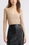 Open Edit Smooth Edit Scoop Neck Top In Tan Natural