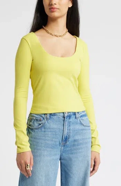 Open Edit Smooth Edit Scoop Neck Top In Yellow Celery