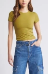 Open Edit Smooth Edit Short Sleeve Top In Olive Eyes