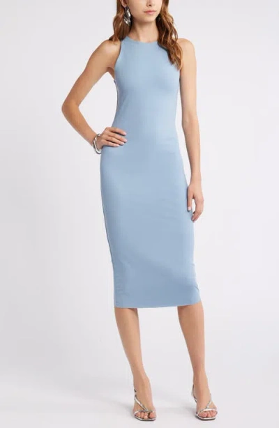 Open Edit Smooth Edit Sleeveless Body-con Midi Dress In Blue Chambray