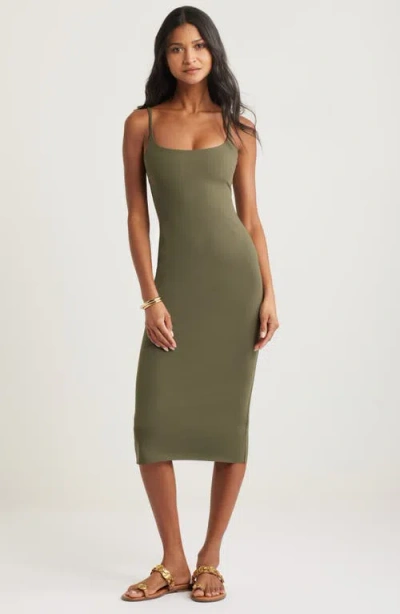 Open Edit Smooth Edit Strappy Midi Slipdress In Olive Sarma