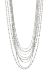 Open Edit Snake And Ball Chain Layered Necklace In Rhodium