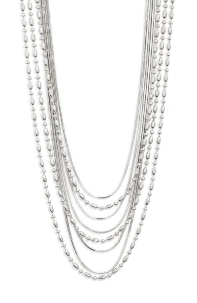 Open Edit Snake And Ball Chain Layered Necklace In Rhodium