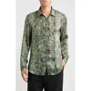 Open Edit Snakeskin Print Satin Button-up Shirt In Green