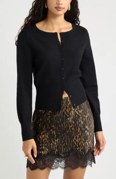 Open Edit Softluxe Crewneck Cardigan In Black