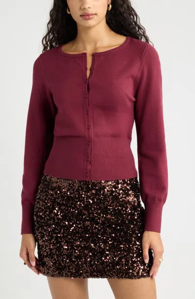 Open Edit Softluxe Crewneck Cardigan In Burgundy Banner