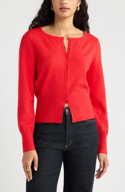 Open Edit Softluxe Crewneck Cardigan In Red Salsa